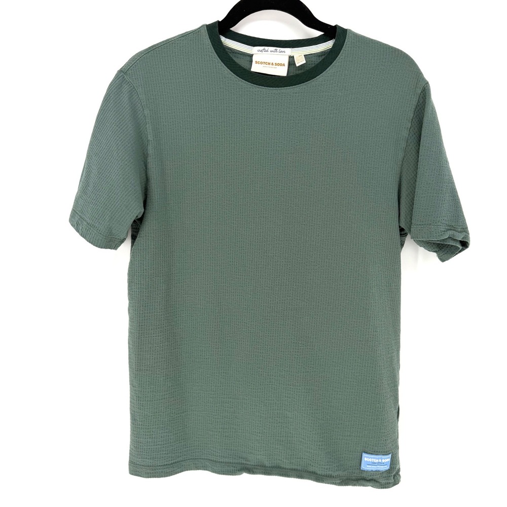 Scotch & Soda T-Shirt Waffle Knit Small Green Short Sleeve Crew Neck Cotton